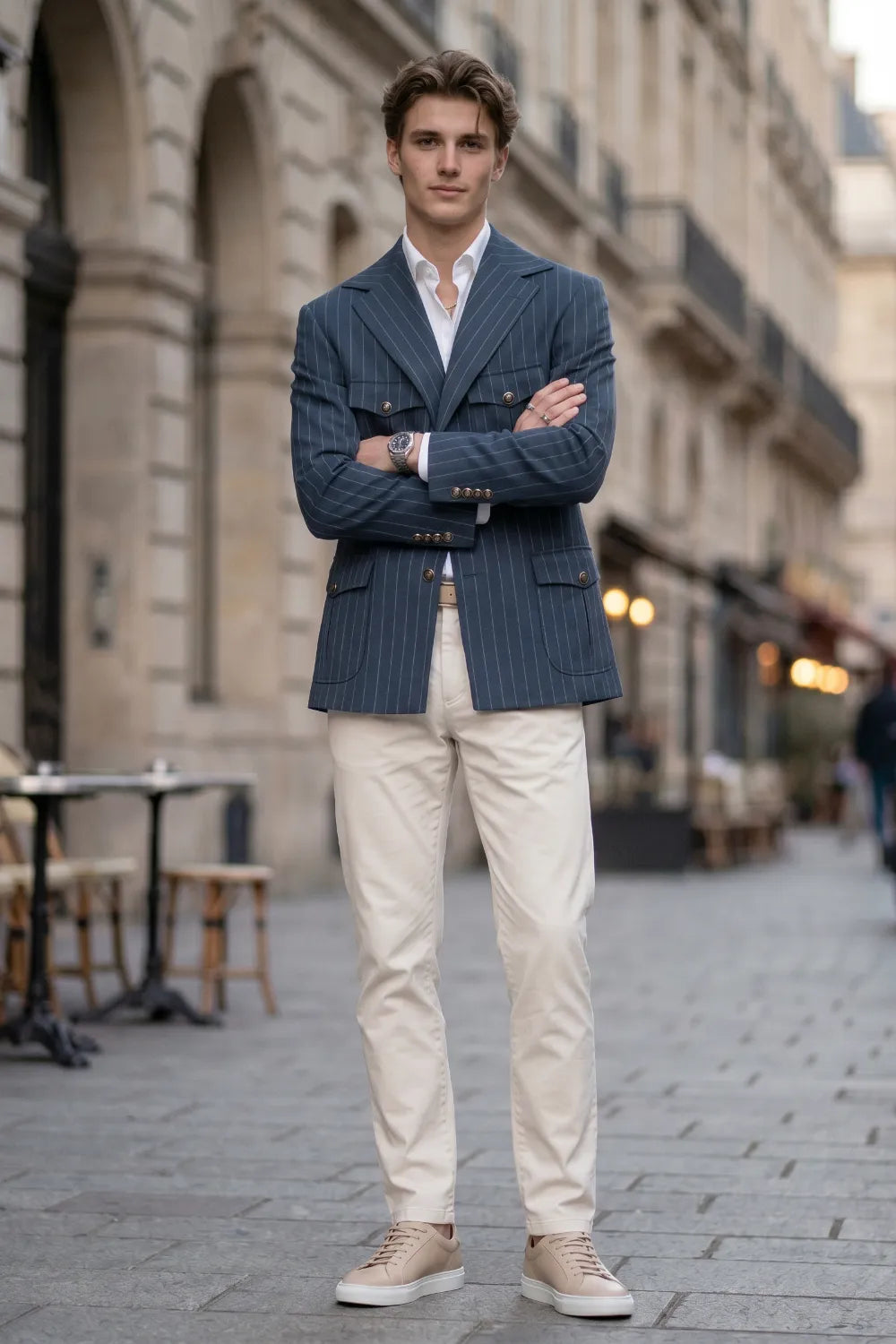 Men's Tailored Pinstripe Safari 2 Piece Suit