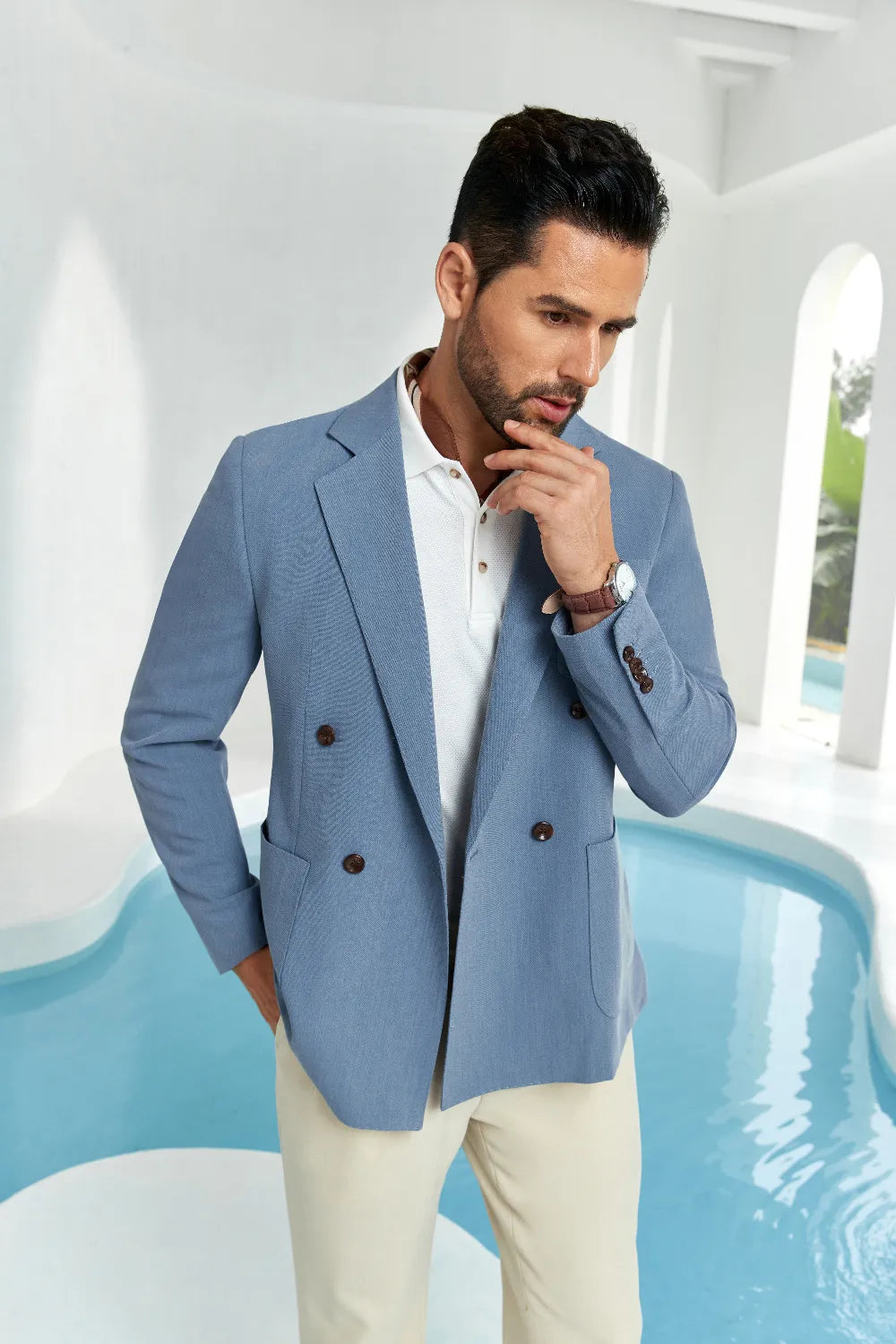 Men's Blue Double Breasted Blazer