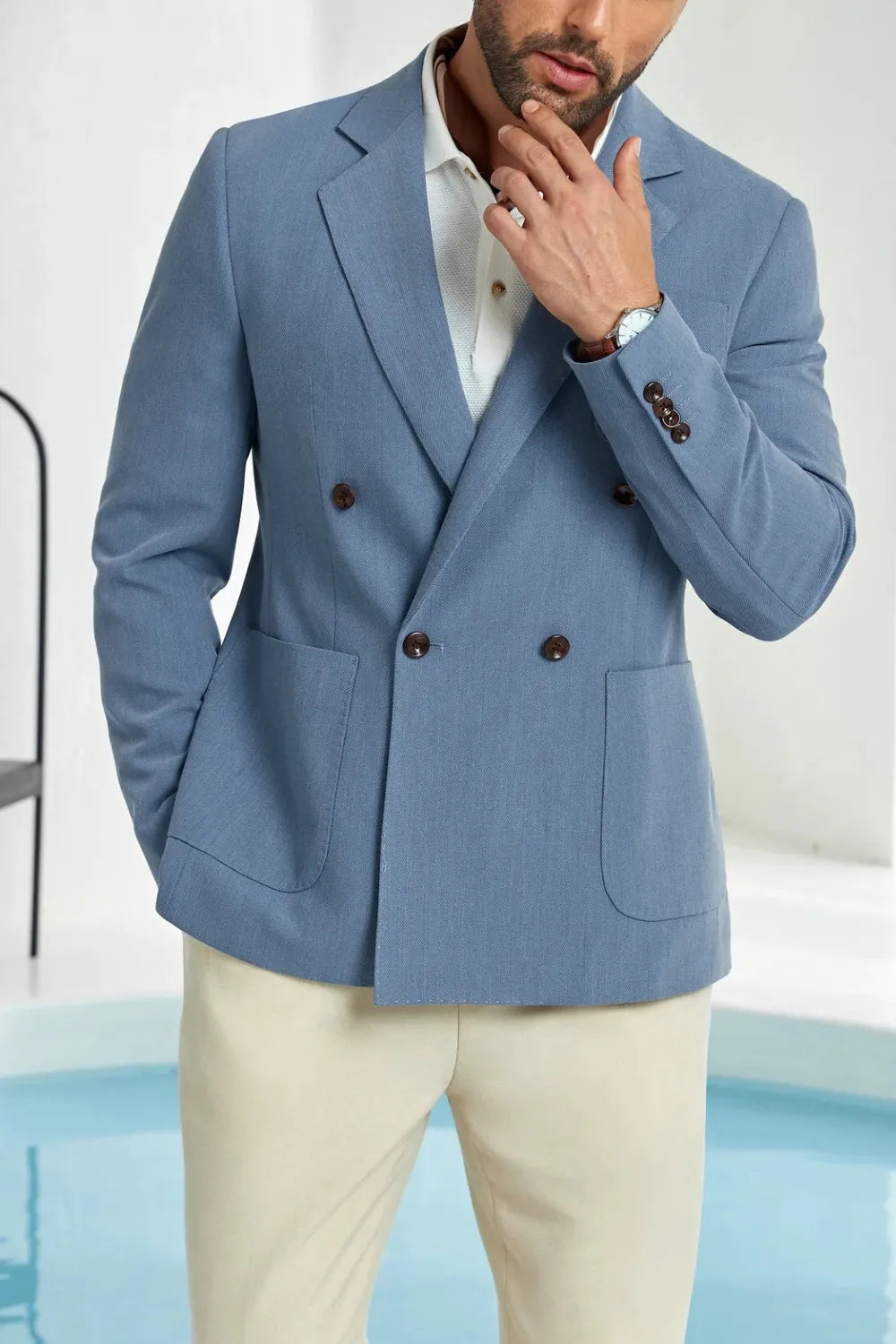 Men's Blue Double Breasted Blazer