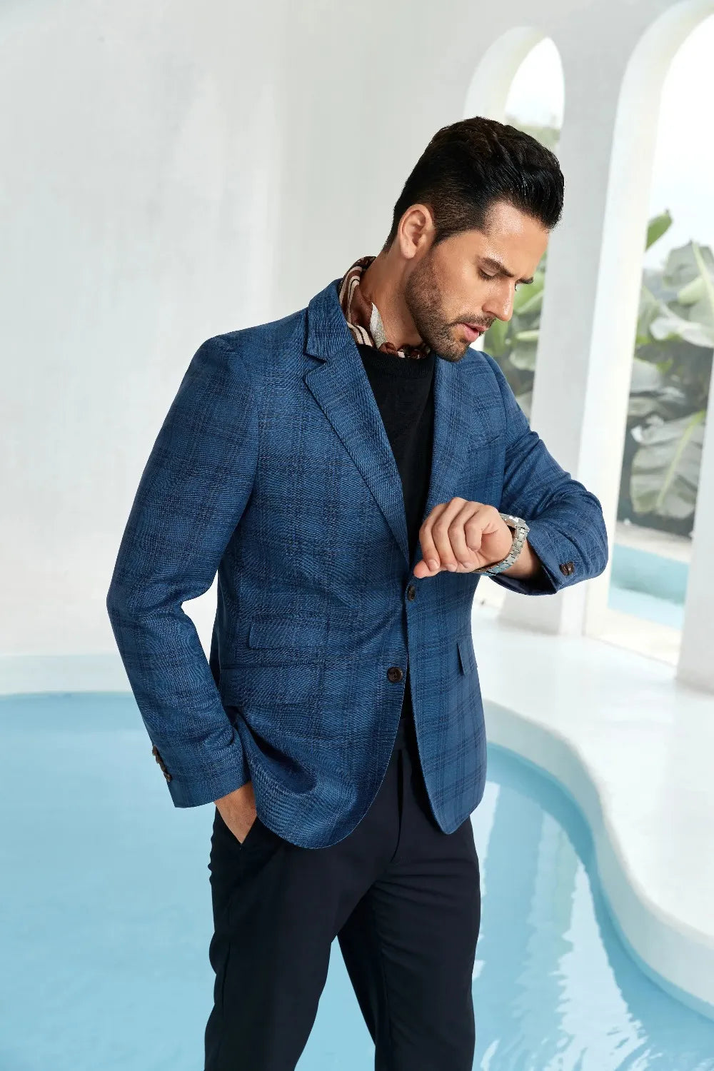 Men's Blue Slim Fit Plaid Blazer