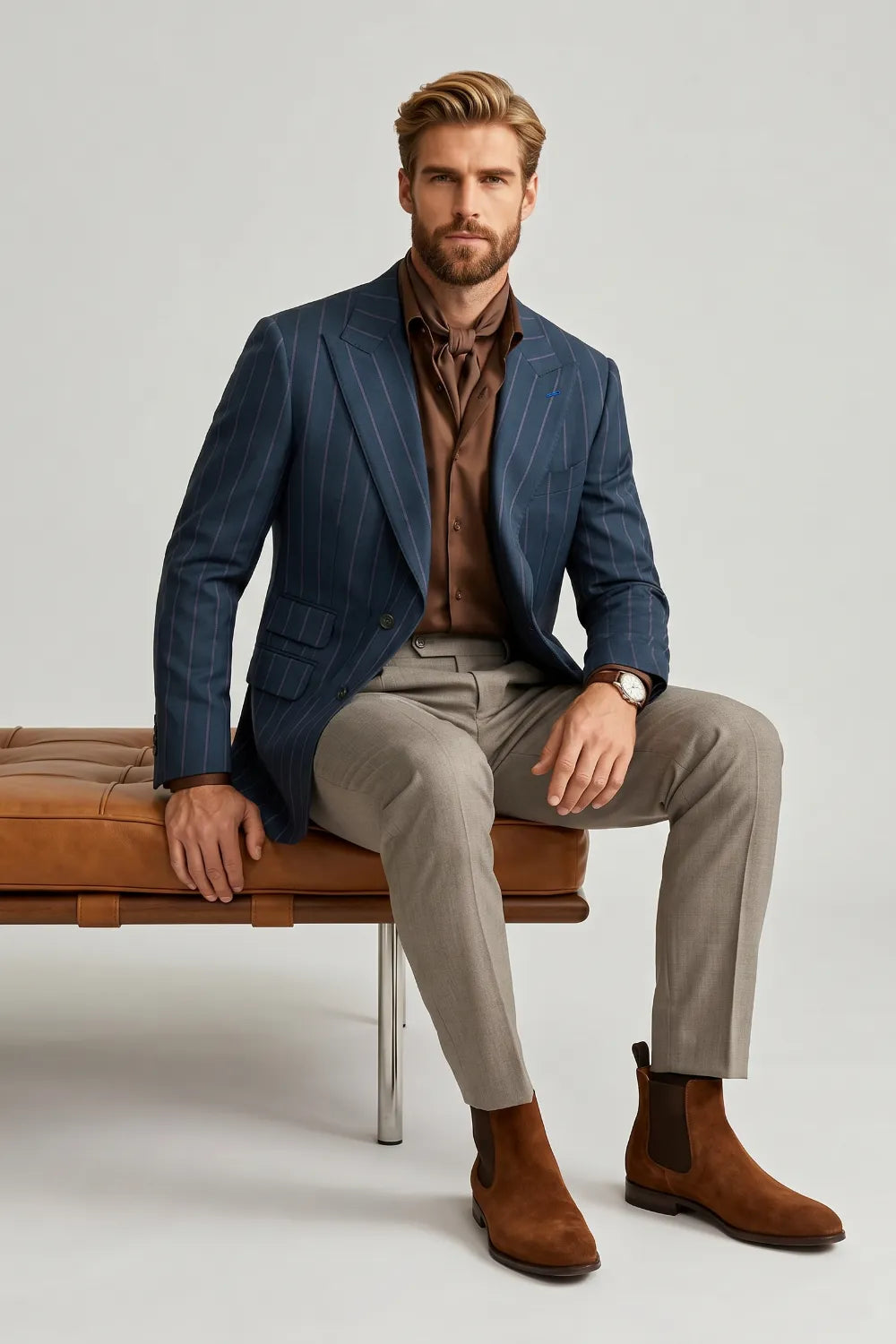 Men's Navy Pinstripe 2 Piece Suit