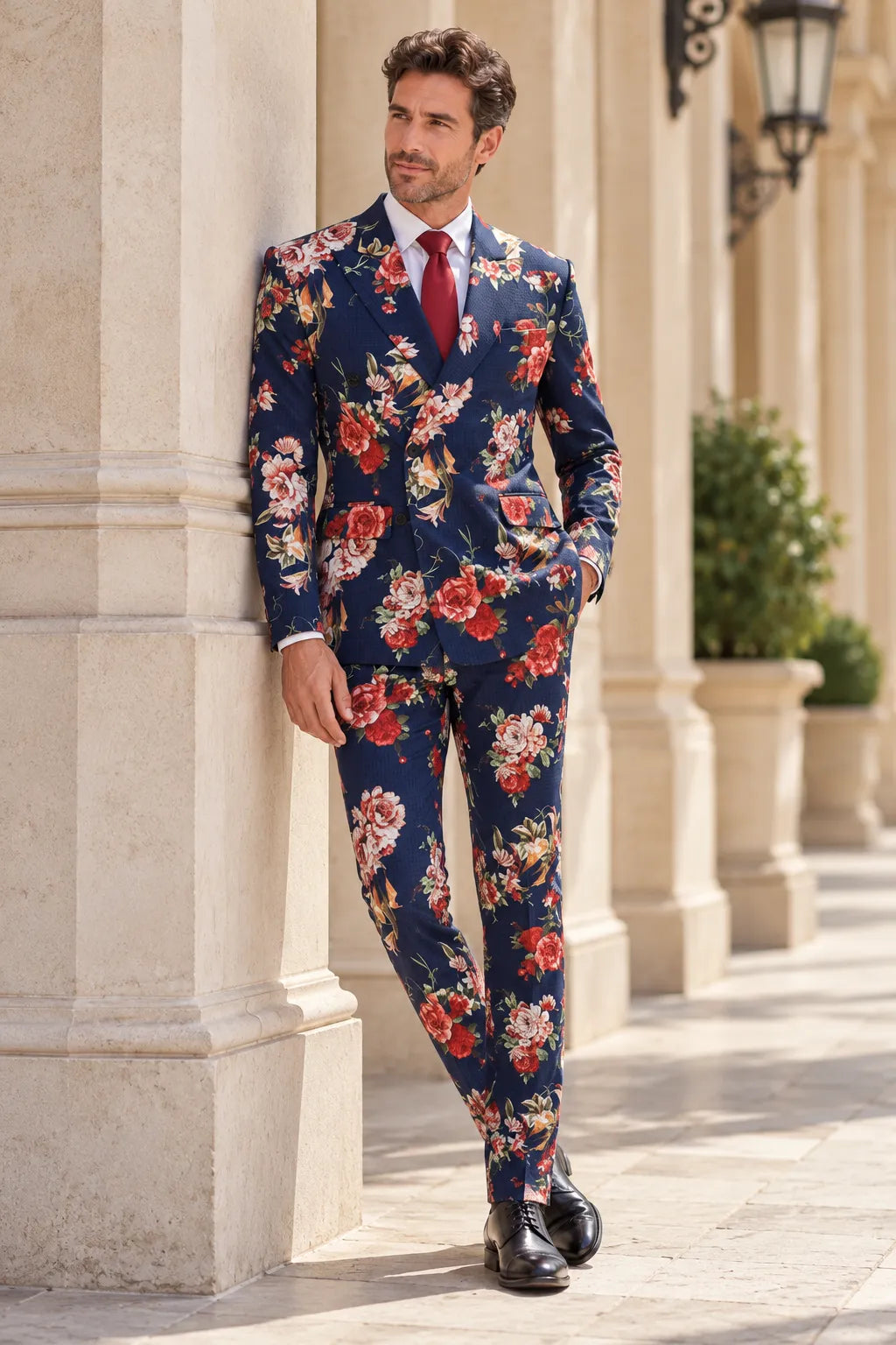 Men's Bold Navy Floral Print 2 Piece Suit