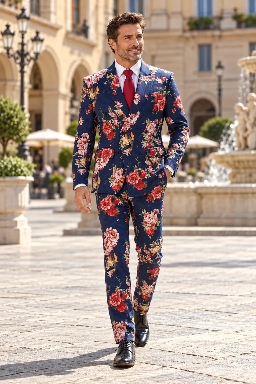 Men's Bold Navy Floral Print 2 Piece Suit