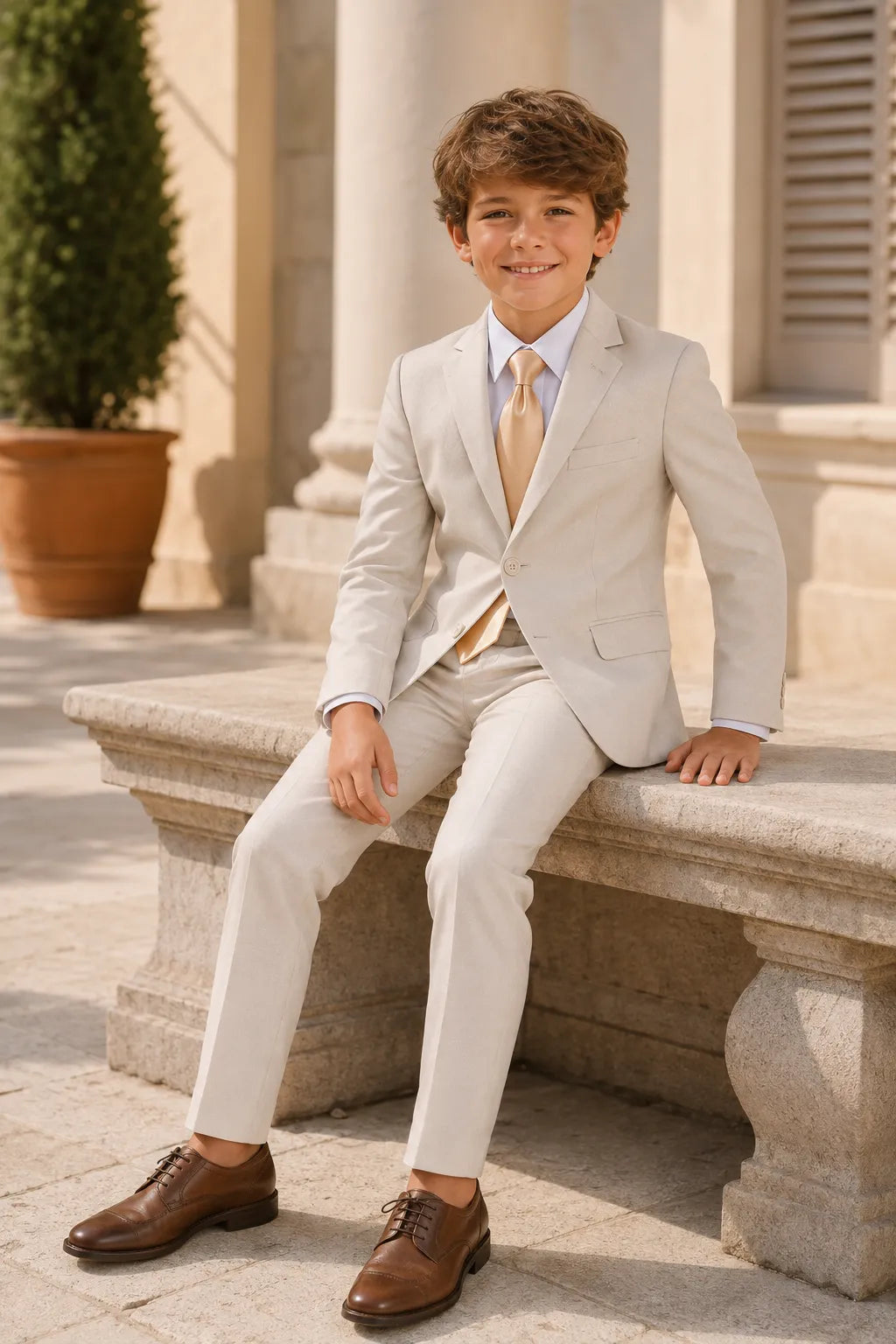 Boys Pastel Cotton Linen 2 Piece Suit