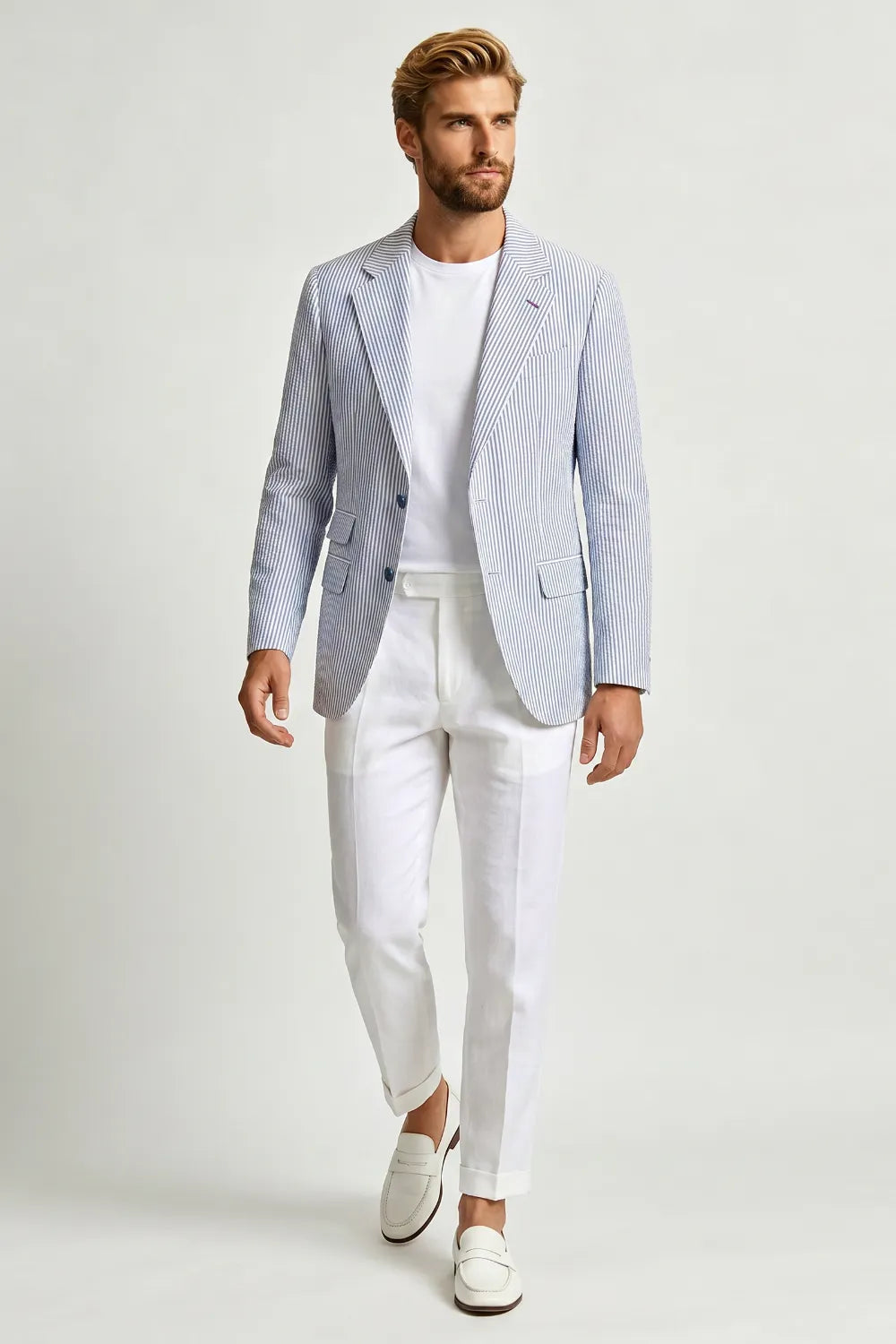 Men's Blue Seersucker 2 Piece Suit