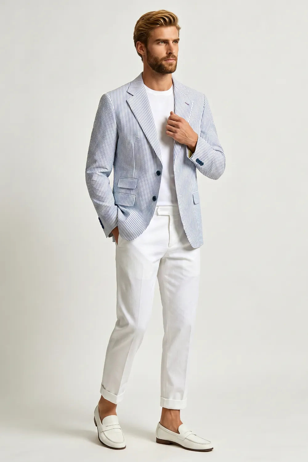 Men's Blue Seersucker 2 Piece Suit