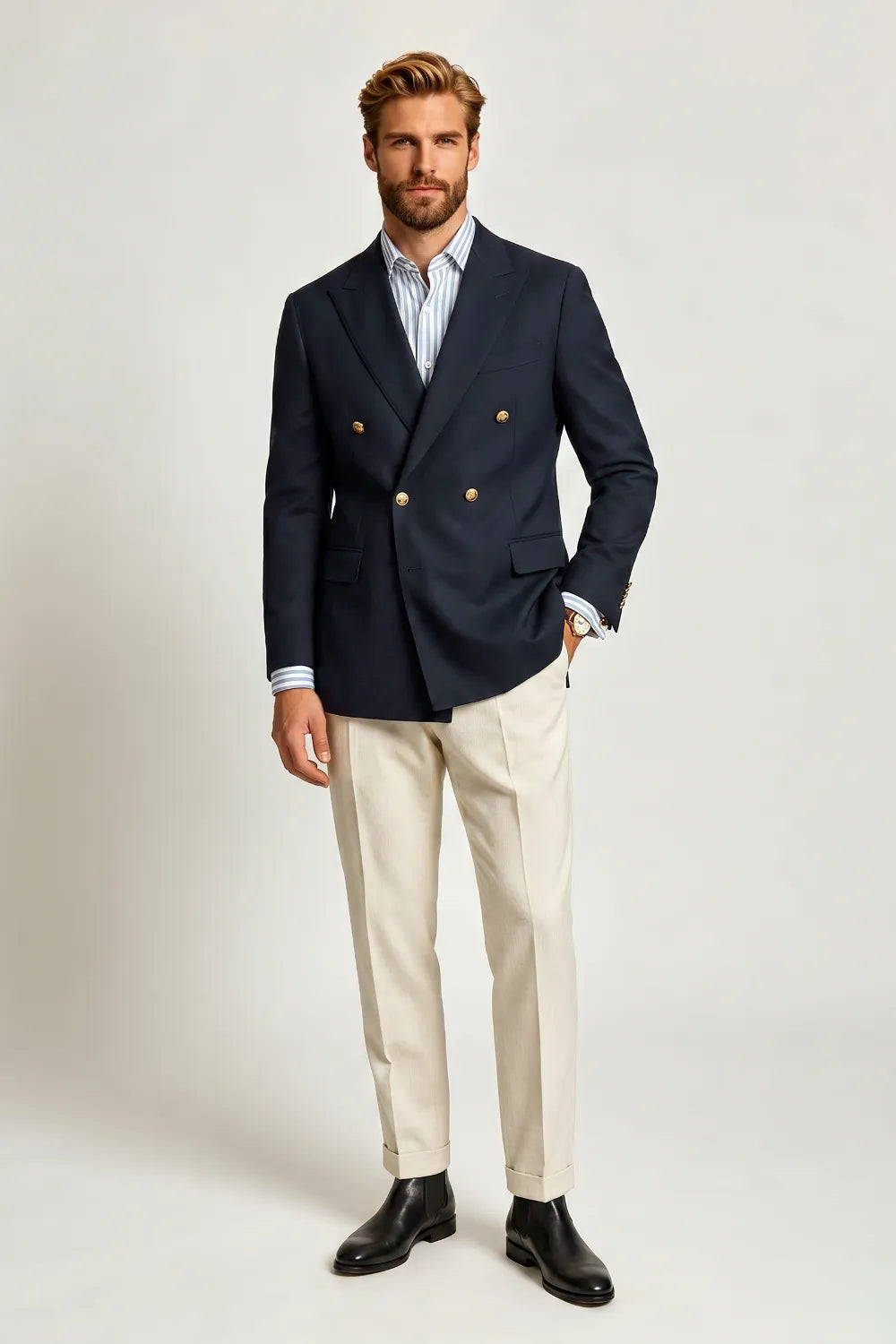 Men's Navy Double Breasted 2 Piece Suit