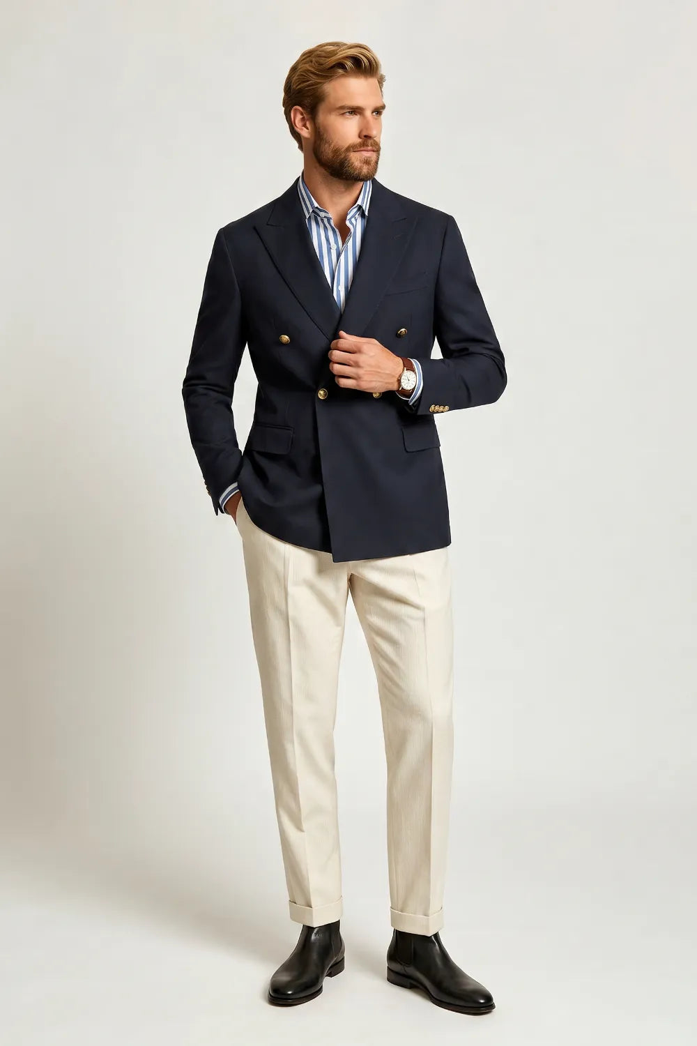 Men's Navy Double Breasted 2 Piece Suit