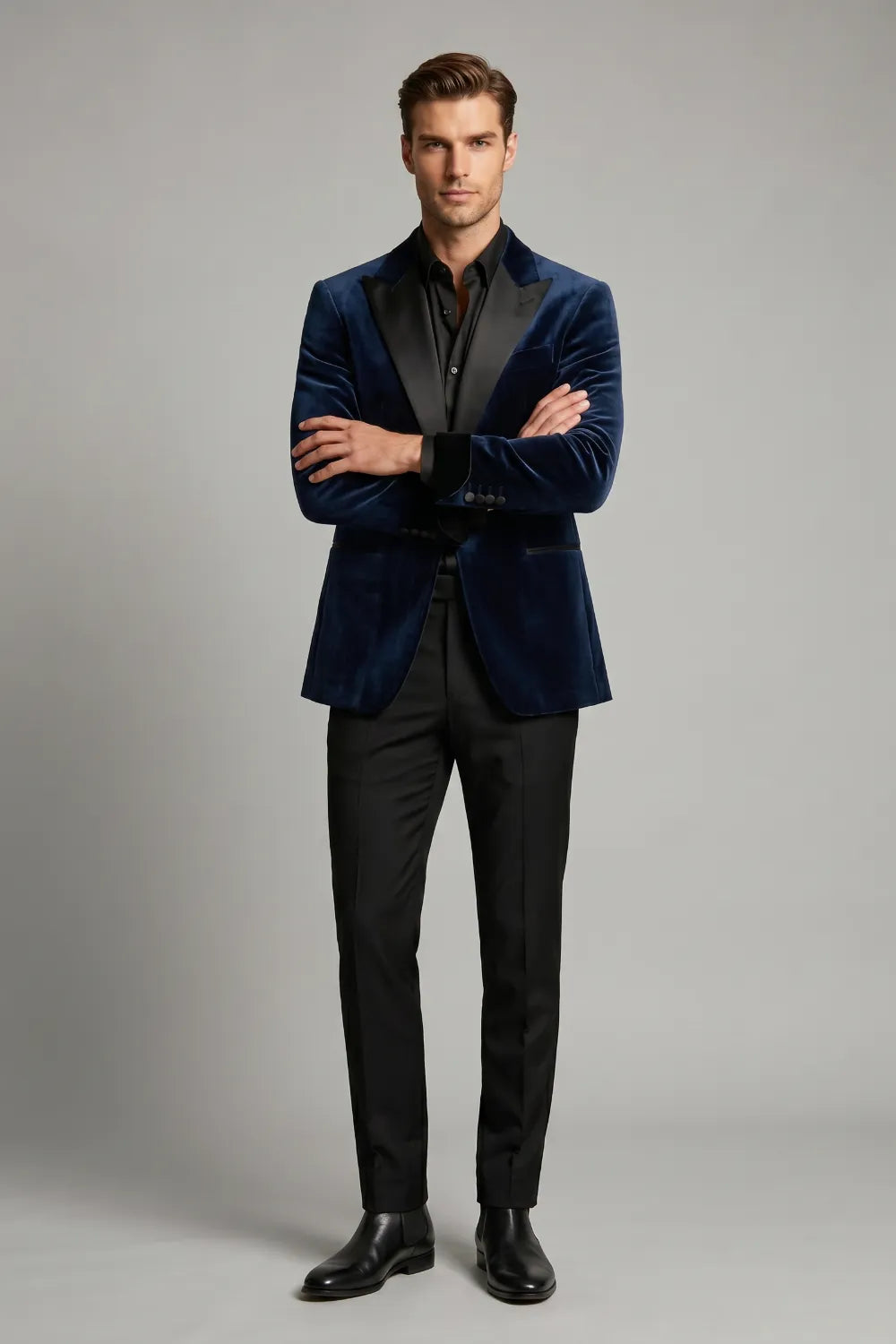 Men's Navy Velvet Peak Lapel 2-Piece Tuxedo Suit