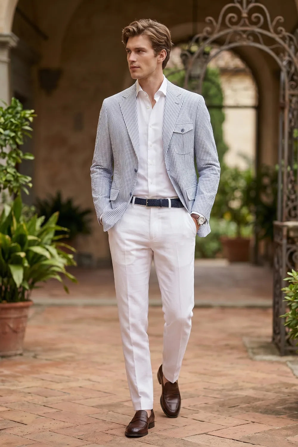 Men's Summer Seersucker 2 Piece Suit