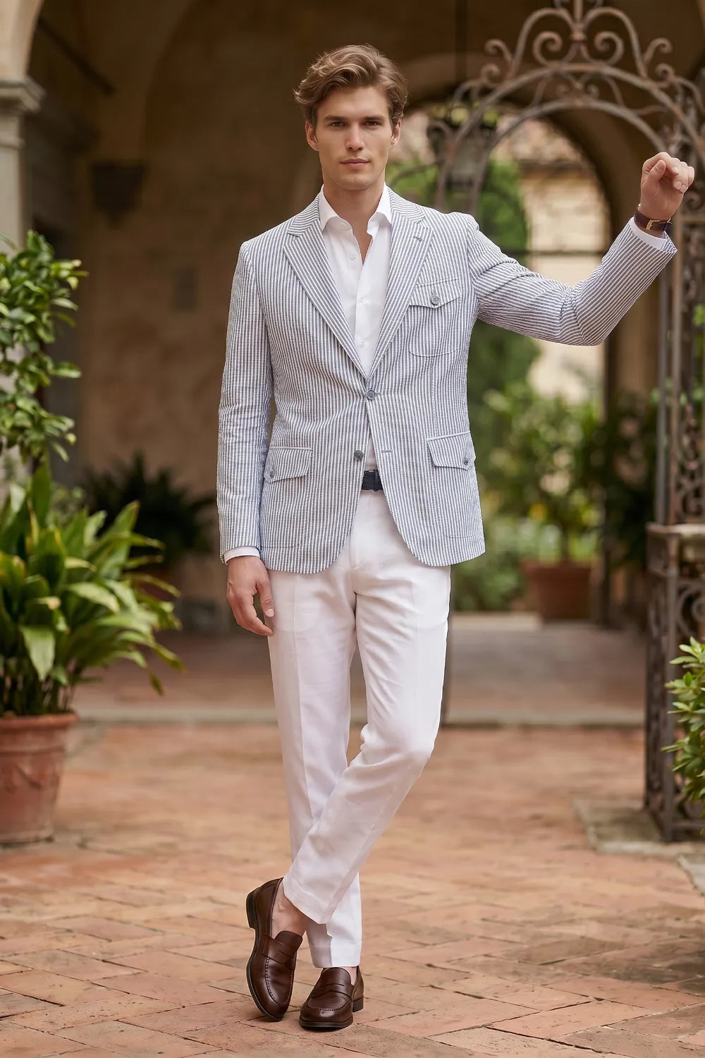 Men's Summer Seersucker 2 Piece Suit