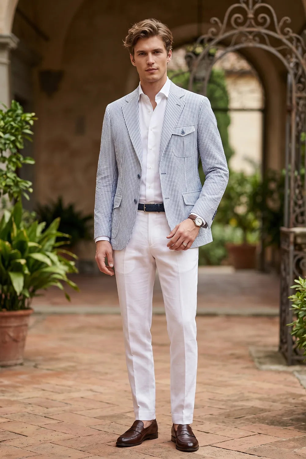 Men's Summer Seersucker 2 Piece Suit