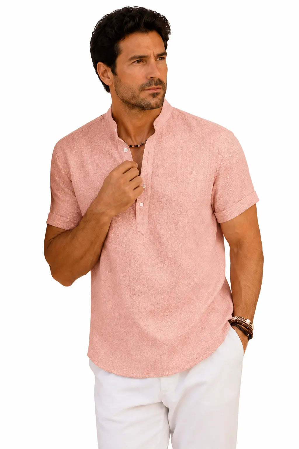 Men's Modern Textured Short-Sleeve Popover Shirt