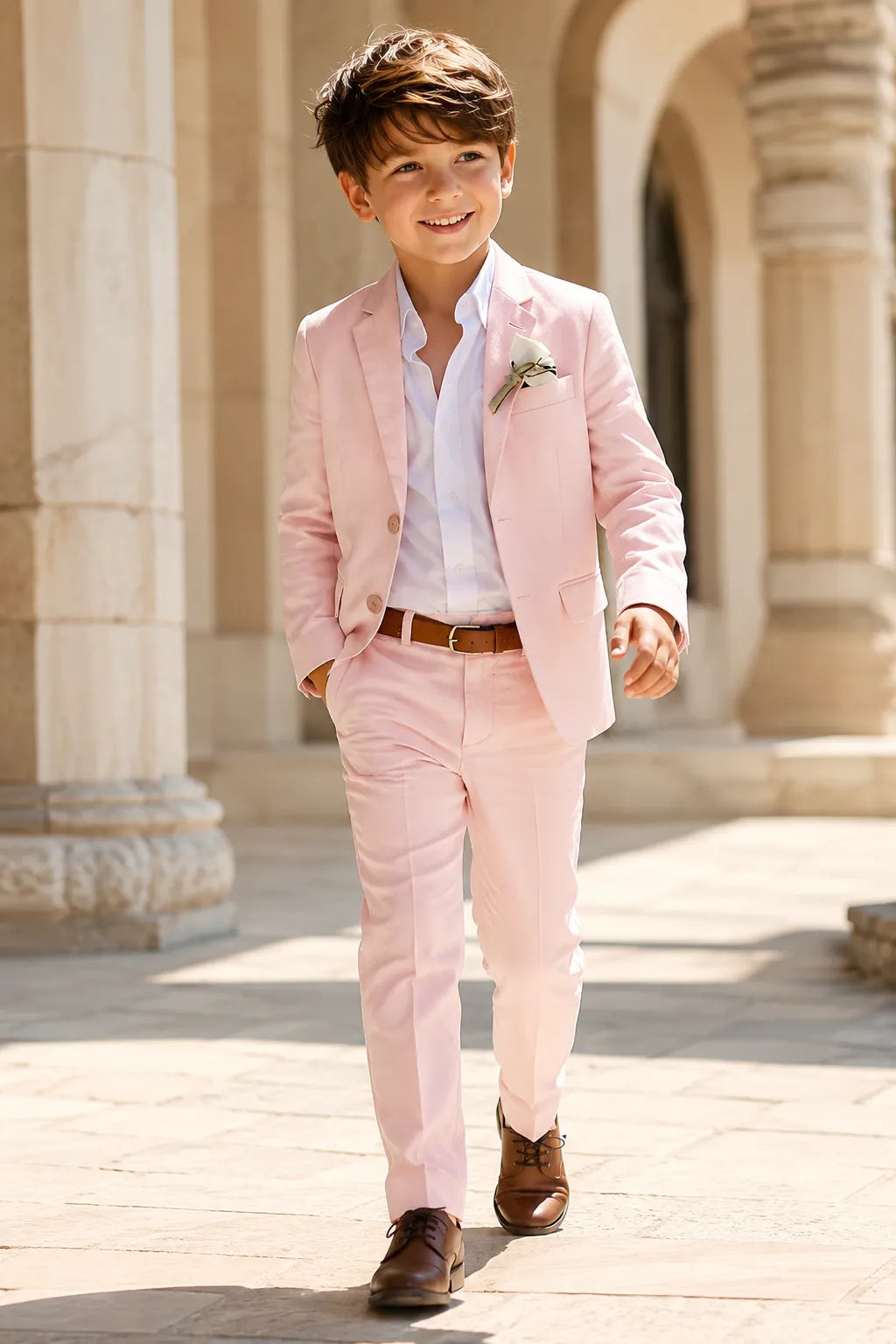 Boys Pastel Cotton Linen 2 Piece Suit