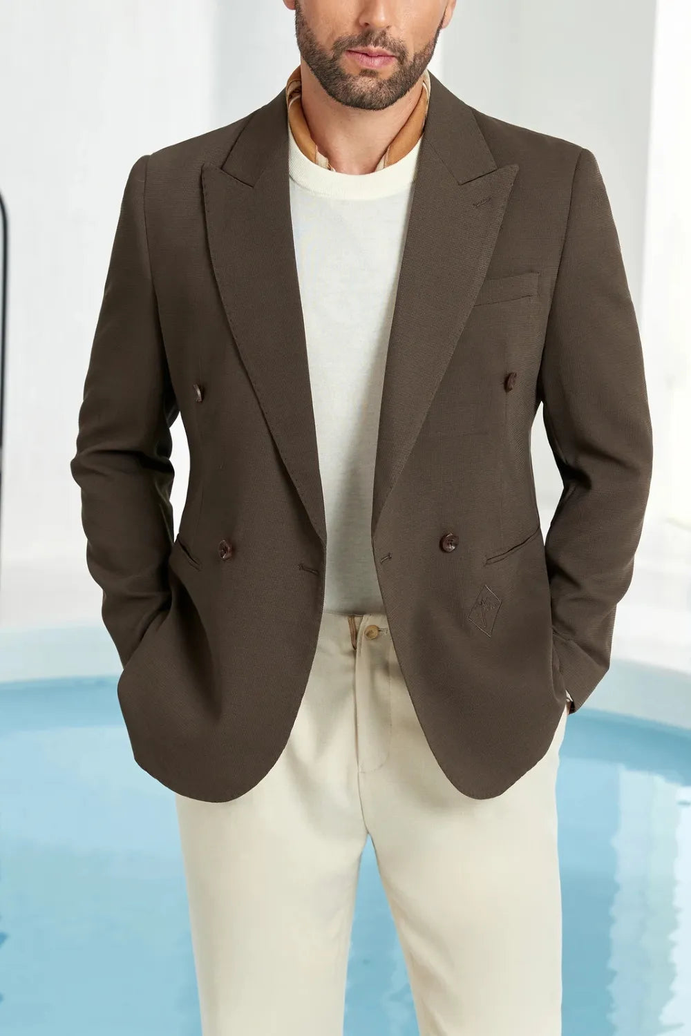 Men's Brown Double Breasted Blazer