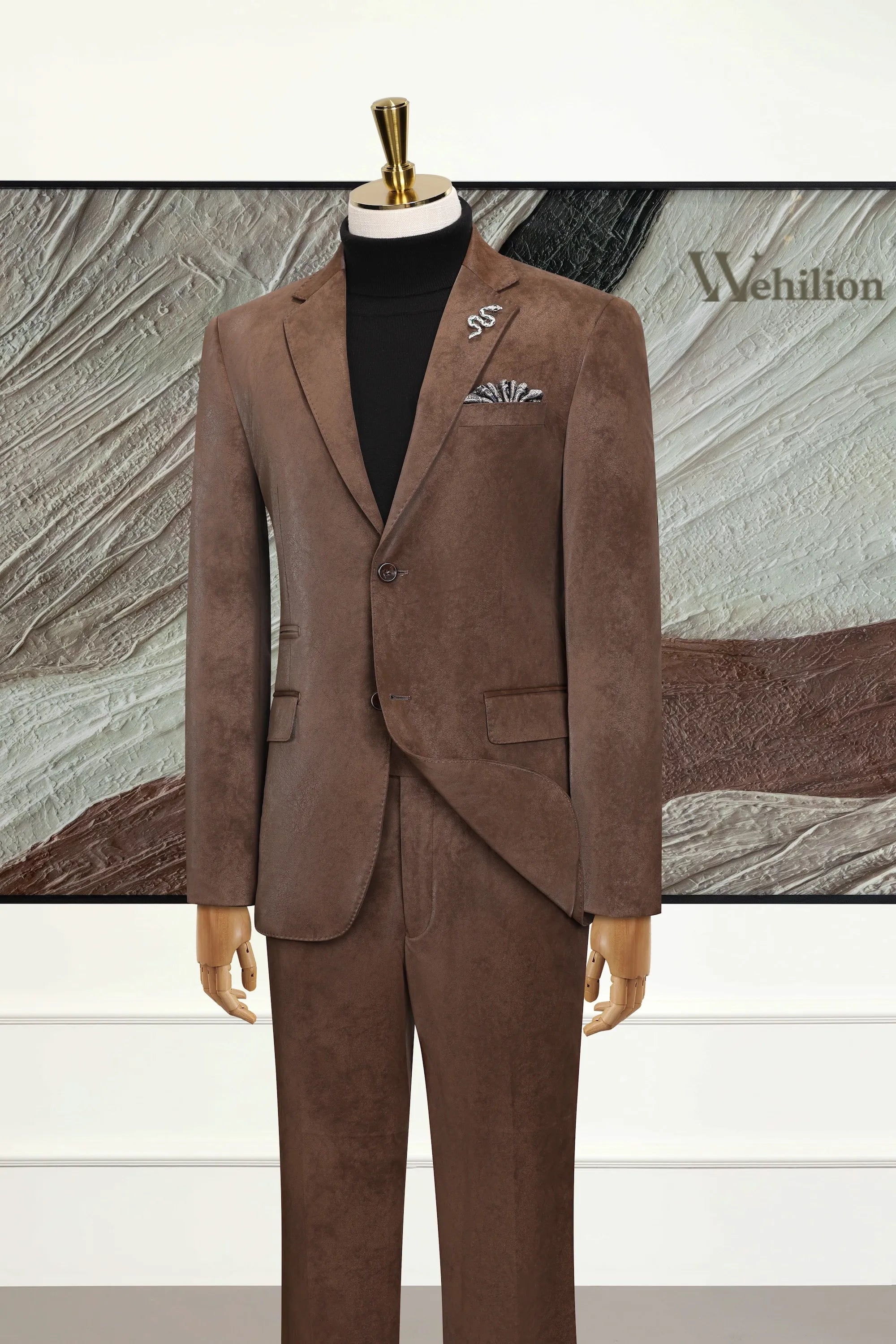 Men's Brown Leather 3 Piece Suit