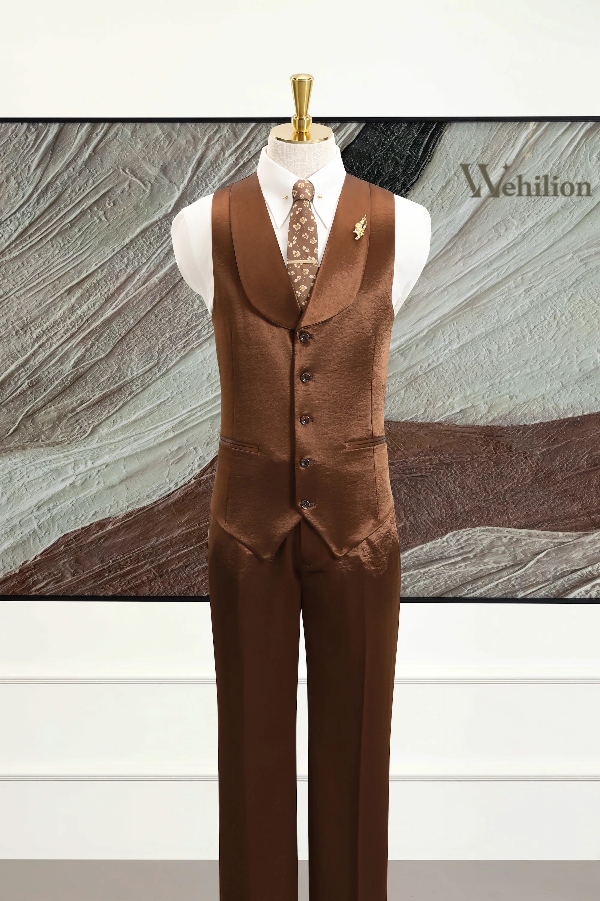 Men's Premium Brown Satin 3 Piece Suits