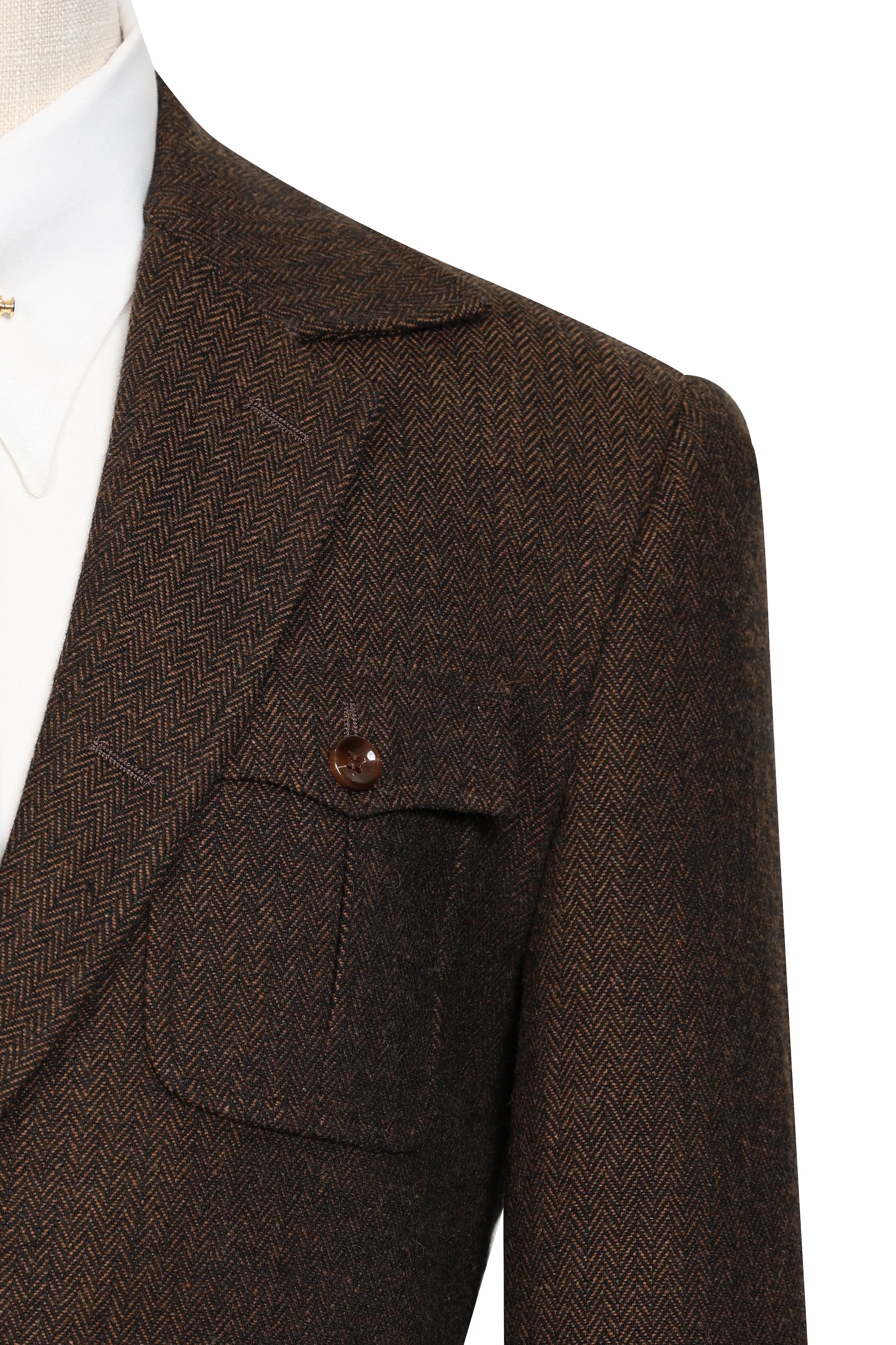 Men's Brown Wool Herringbone 2 Piece Suits