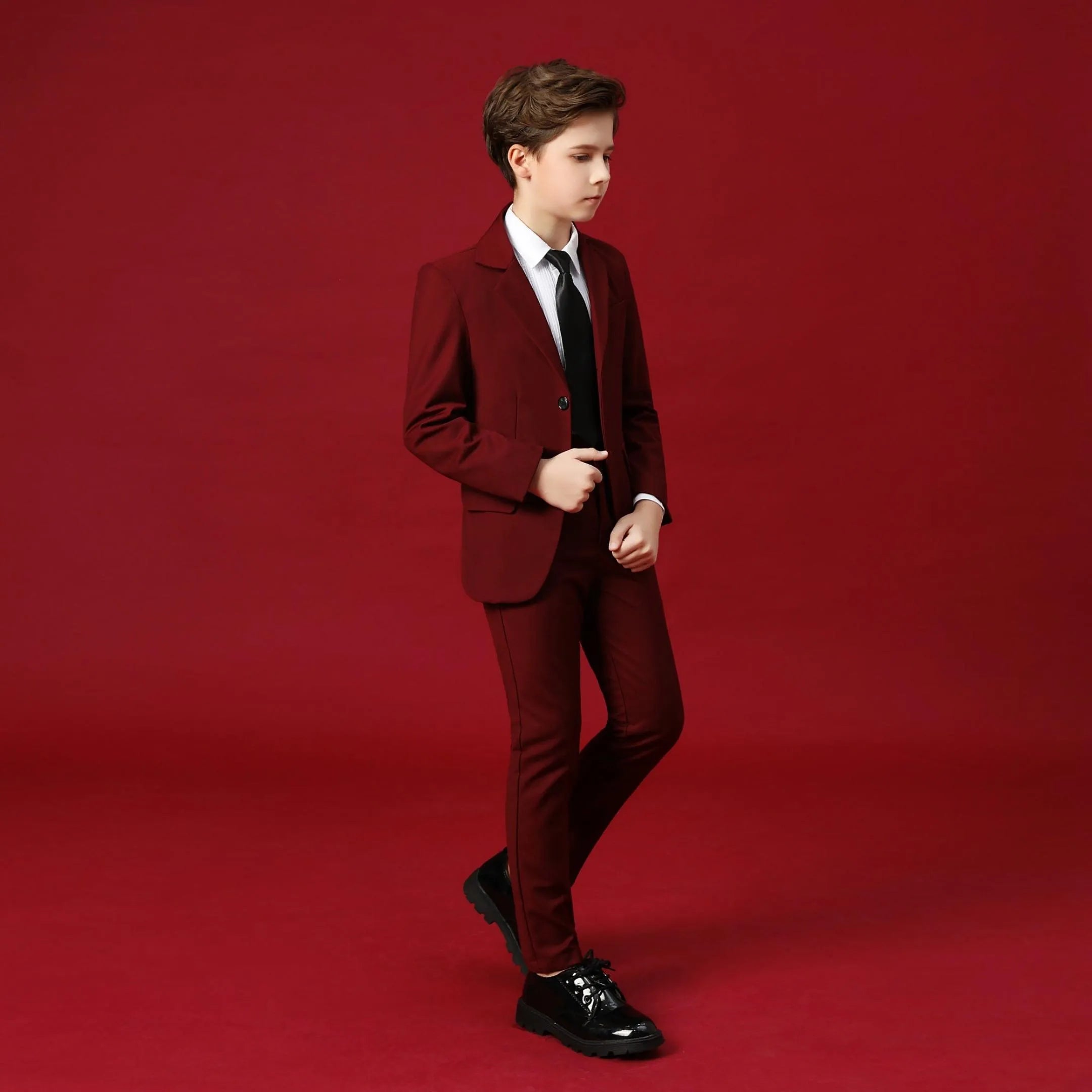 Wehilion holiday boys suit 5-piece in burgundy with tailored fit and stylish design