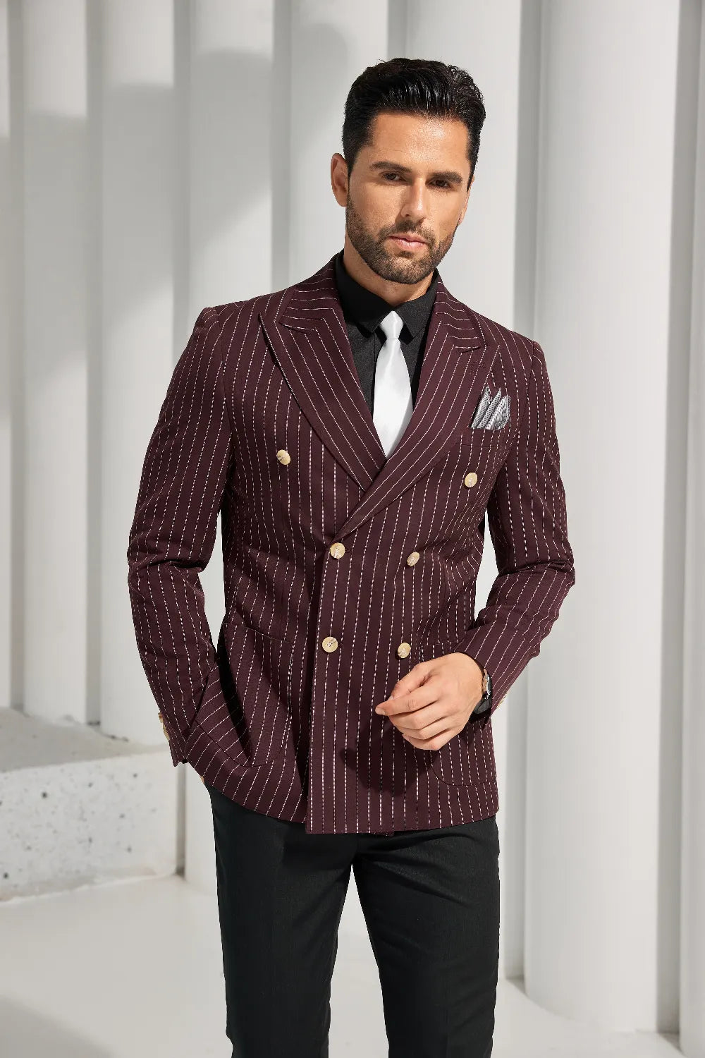 Men's Burgundy Double Breasted Blazer