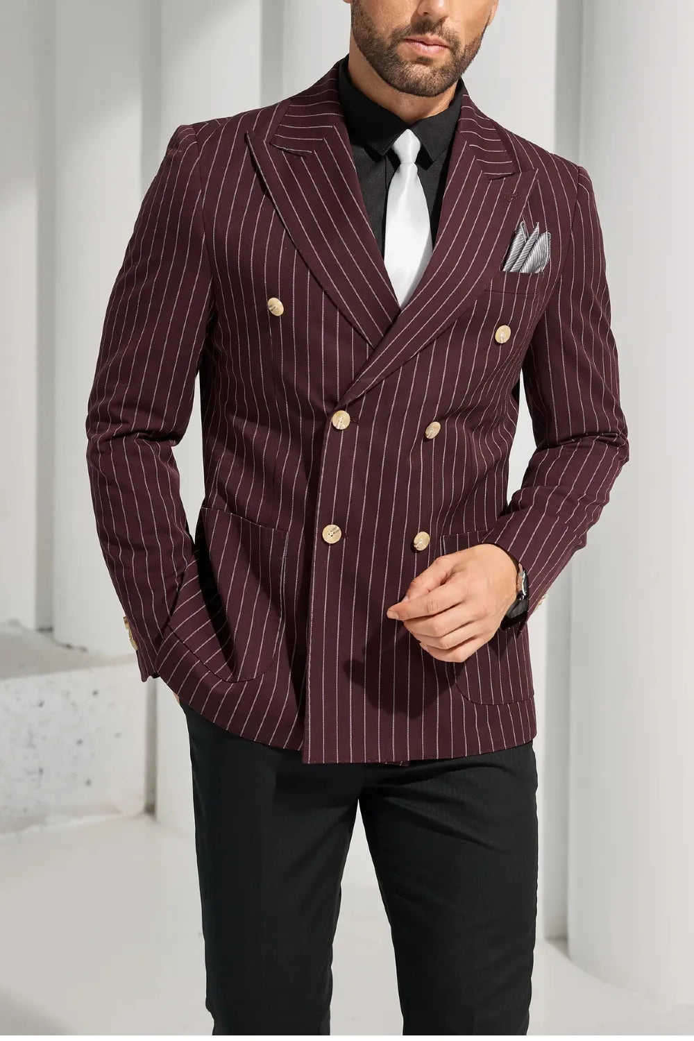 Men's Burgundy Double Breasted Blazer