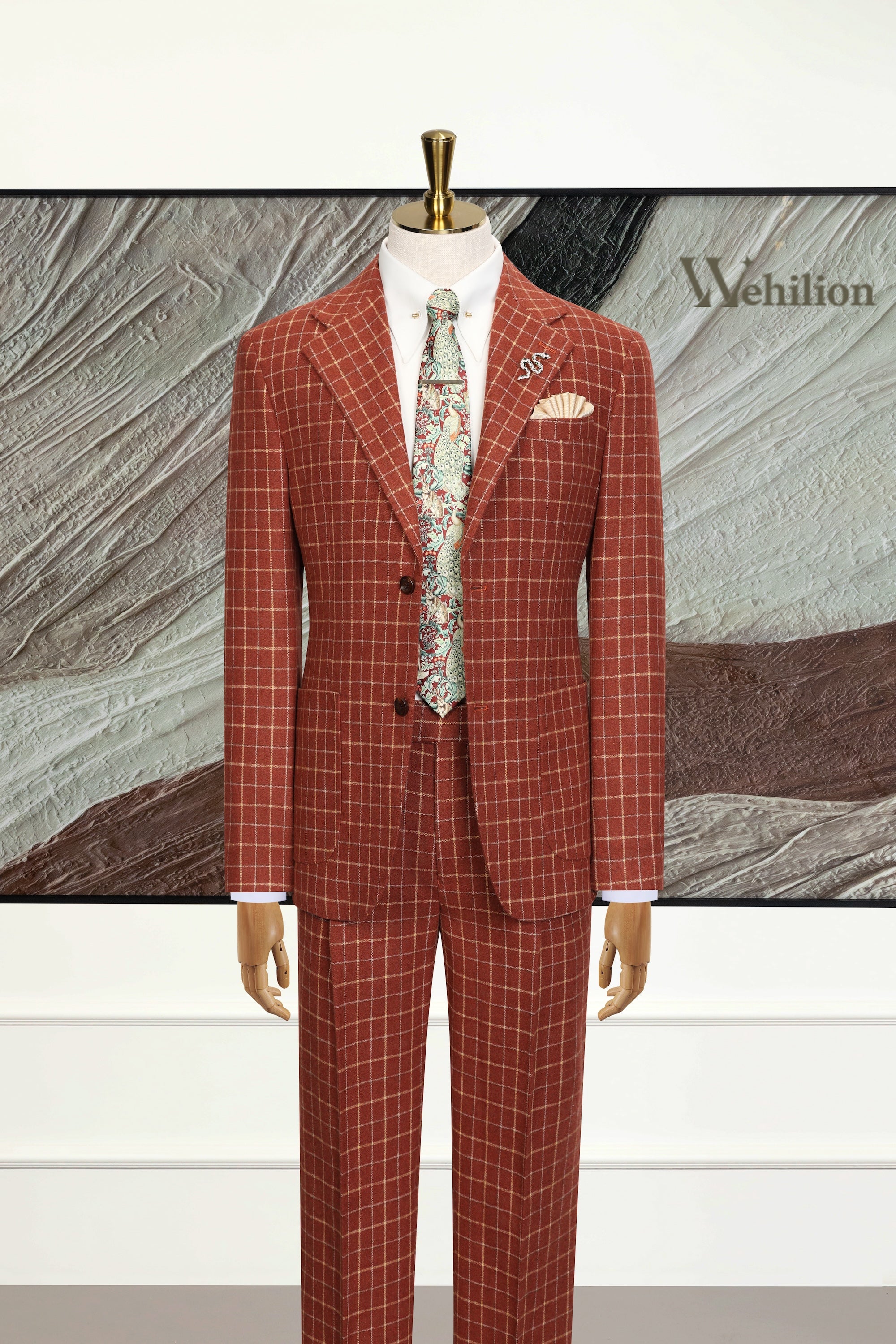Men's Modern Plaid Herringbone 2 Piece Suit