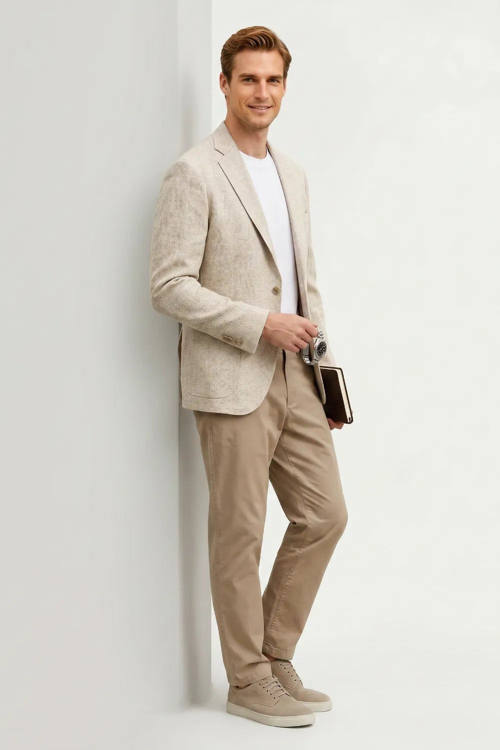 Men's Beige Linen Blend 2-Piece Suit