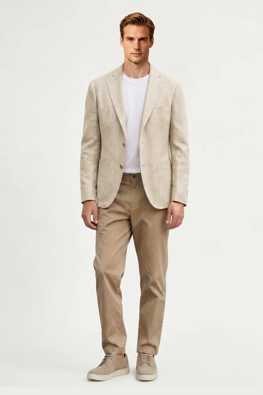 Men's Beige Linen Blend 2-Piece Suit