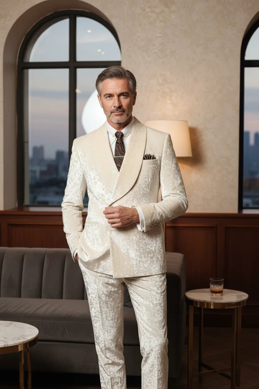 Men's Luxury Shawl Lapel Velvet 2 Piece Suit