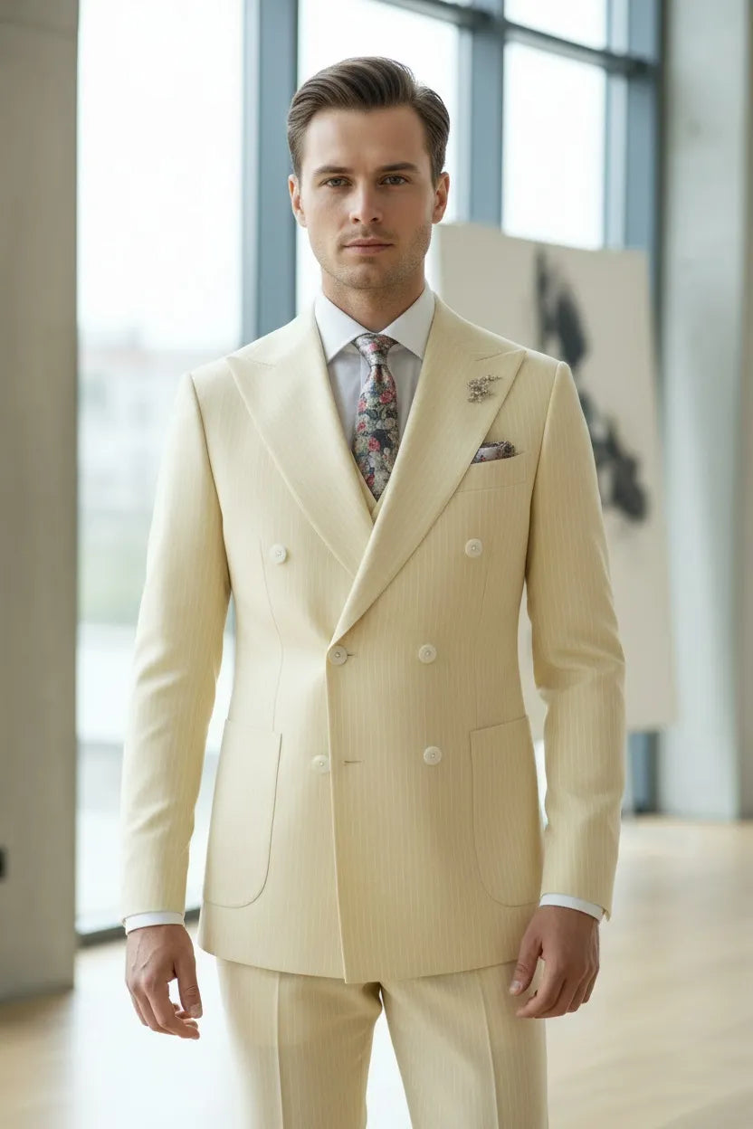 Men's Pinstripe Linen 3 Piece Suits