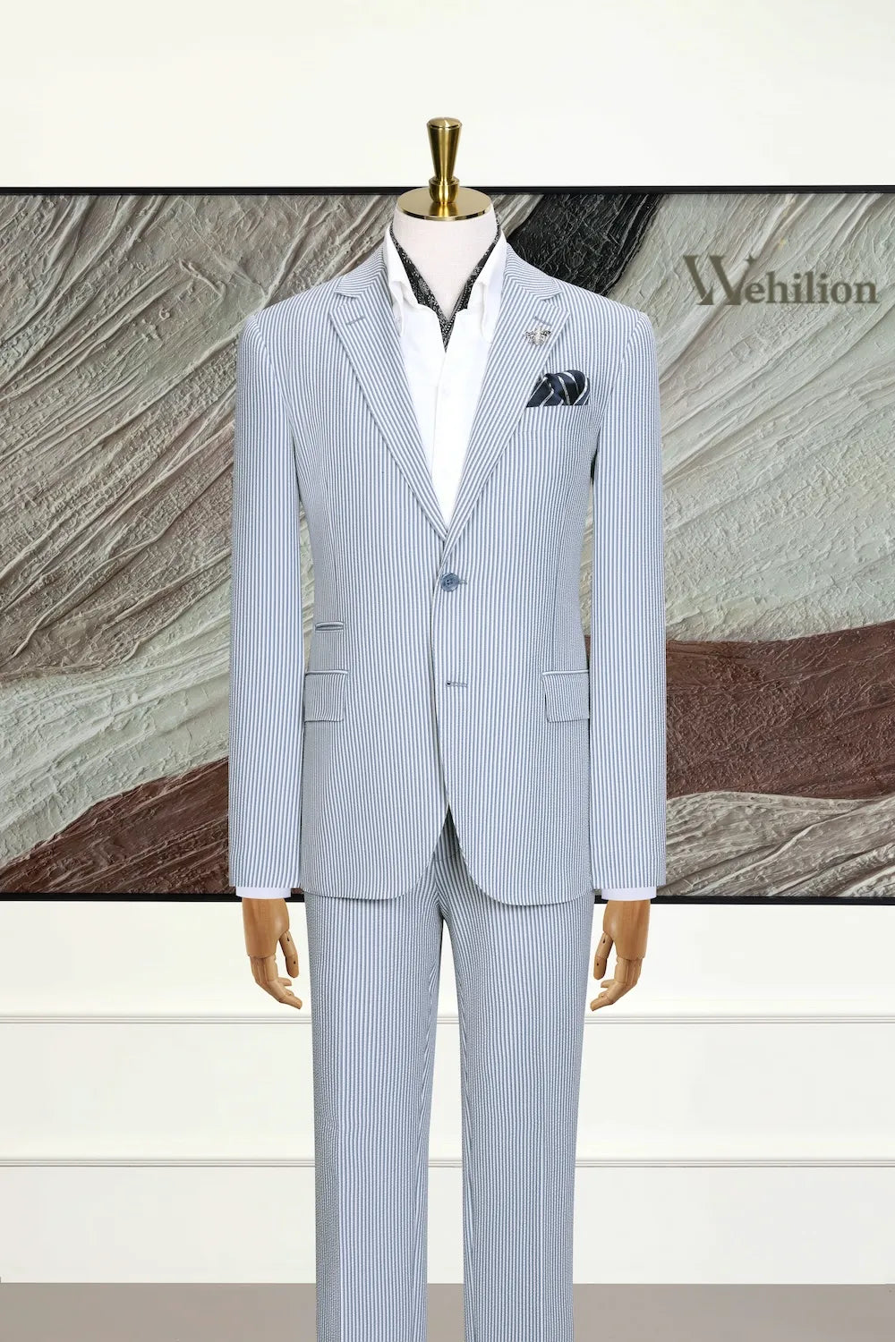 Men's Stripe Seersucker 3 Piece Suits