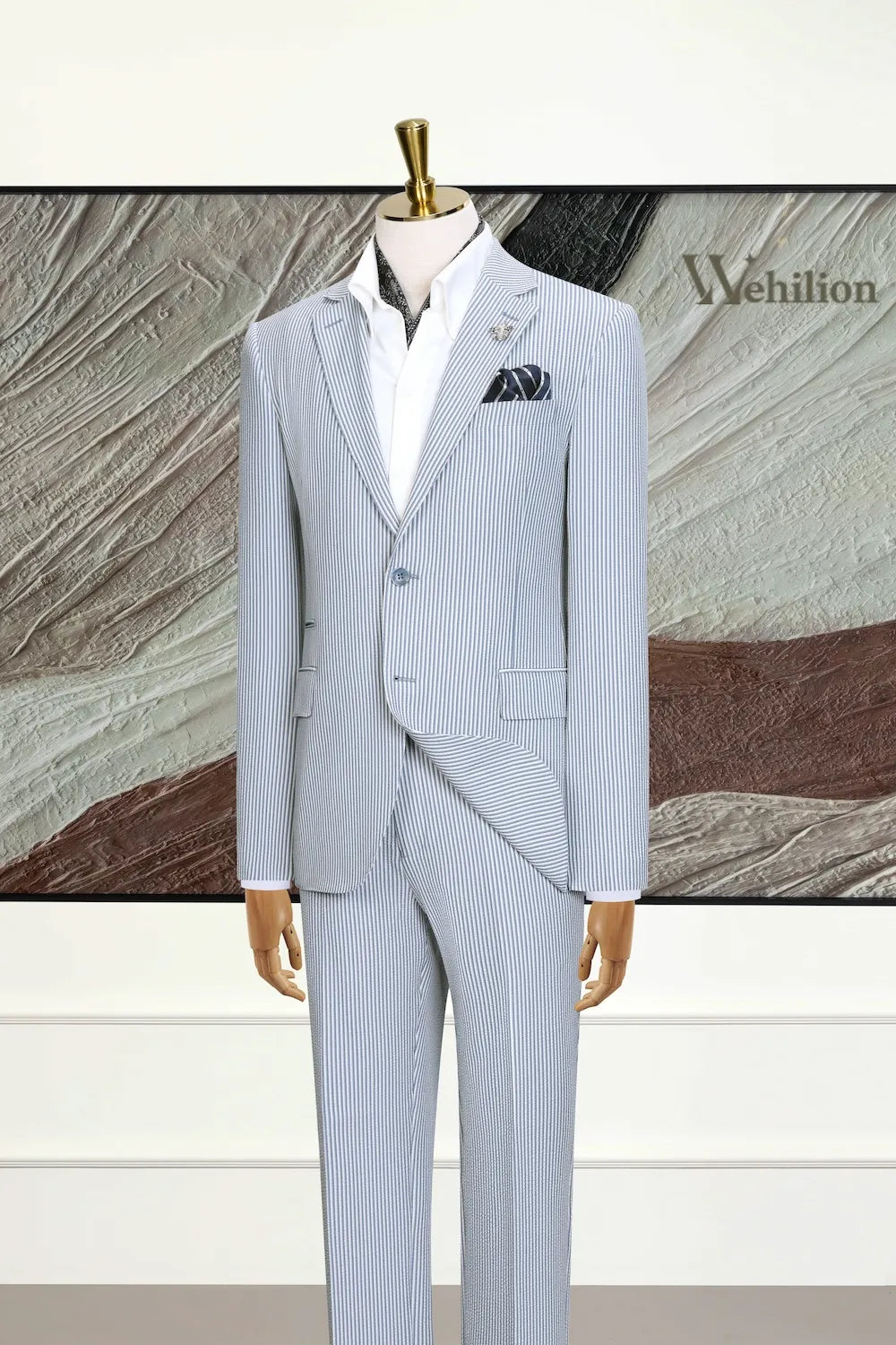 Men's Stripe Seersucker 3 Piece Suits