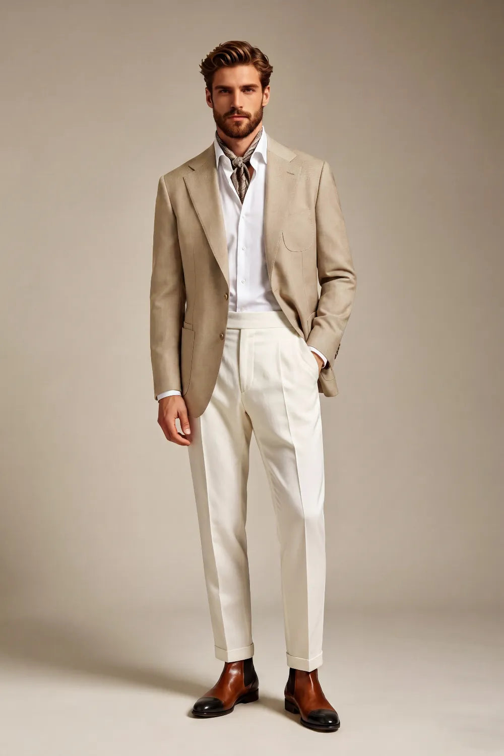 Men's Light Beige Notch Lapel 2 Piece Suit