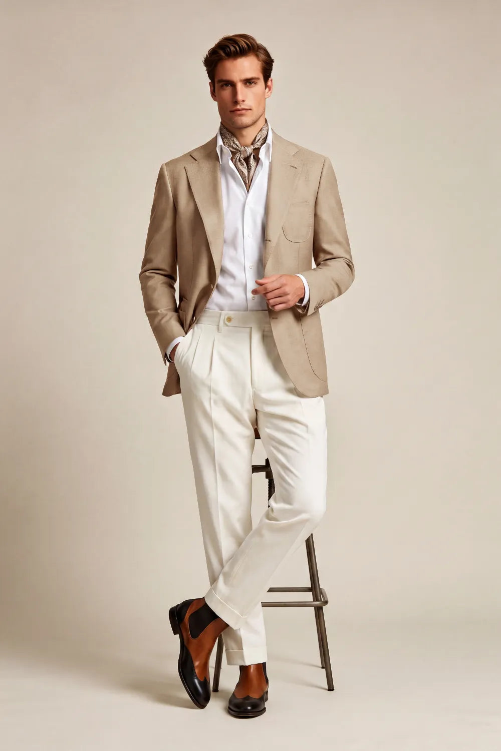 Men's Light Beige Notch Lapel 2 Piece Suit