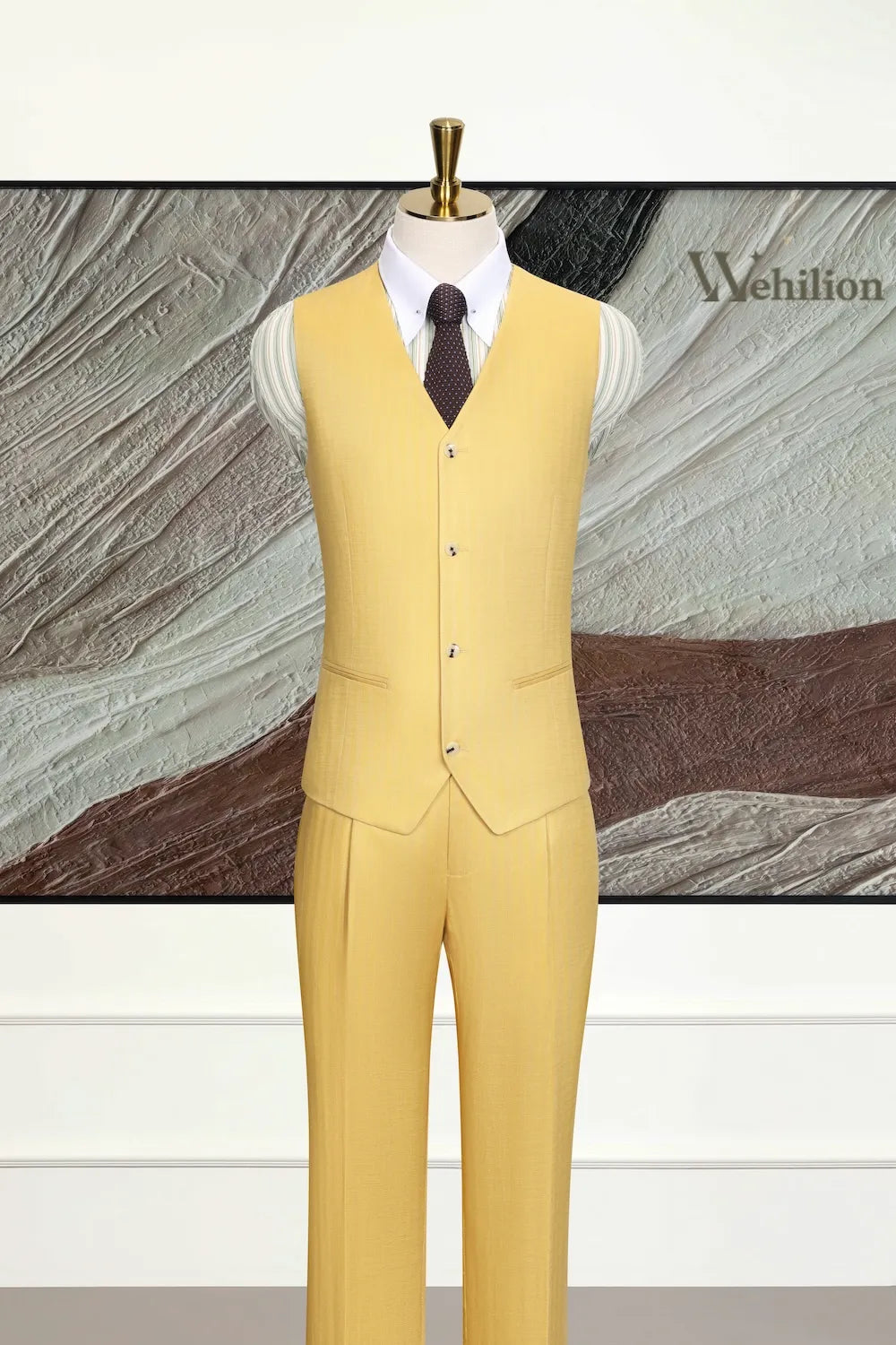 Men's Yellow Tencel Linen 3 Piece Suits