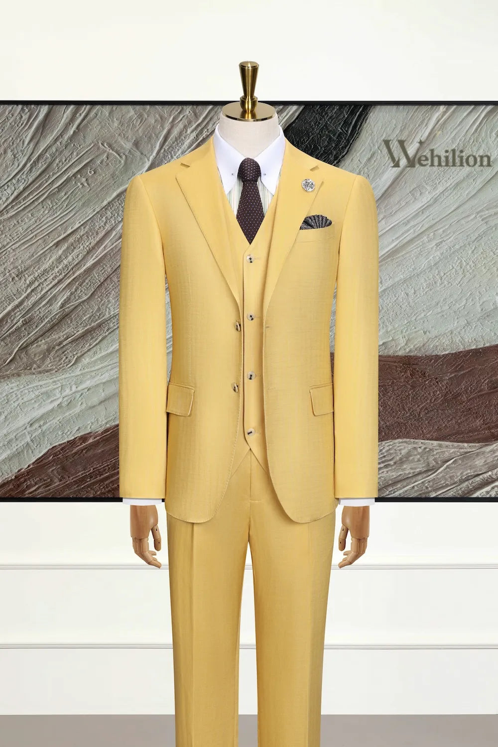 Men's Yellow Tencel Linen 3 Piece Suits