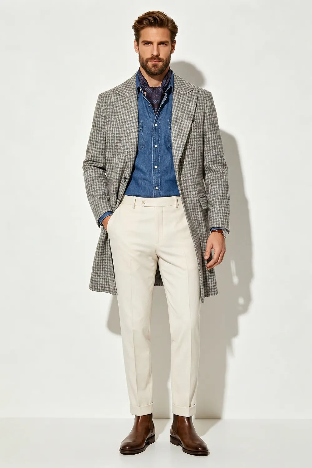 Men's Classic Houndstooth Single-Breasted Overcoat