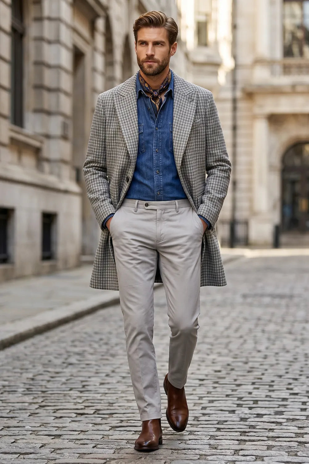 Men's Classic Houndstooth Single-Breasted Overcoat