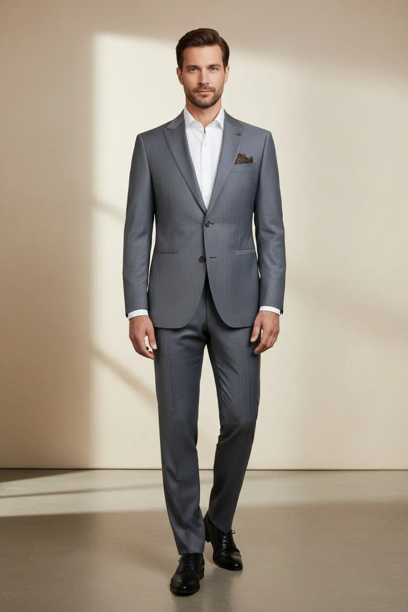 Men's Grey Peak Collar 2 Piece Suit