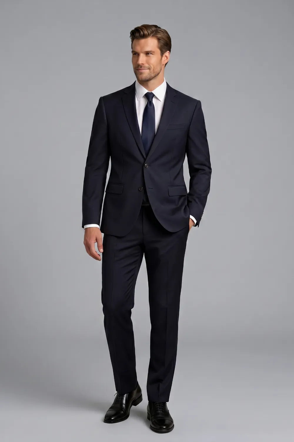 Men's Navy Blue Slim Fit 2-Piece Business Suit
