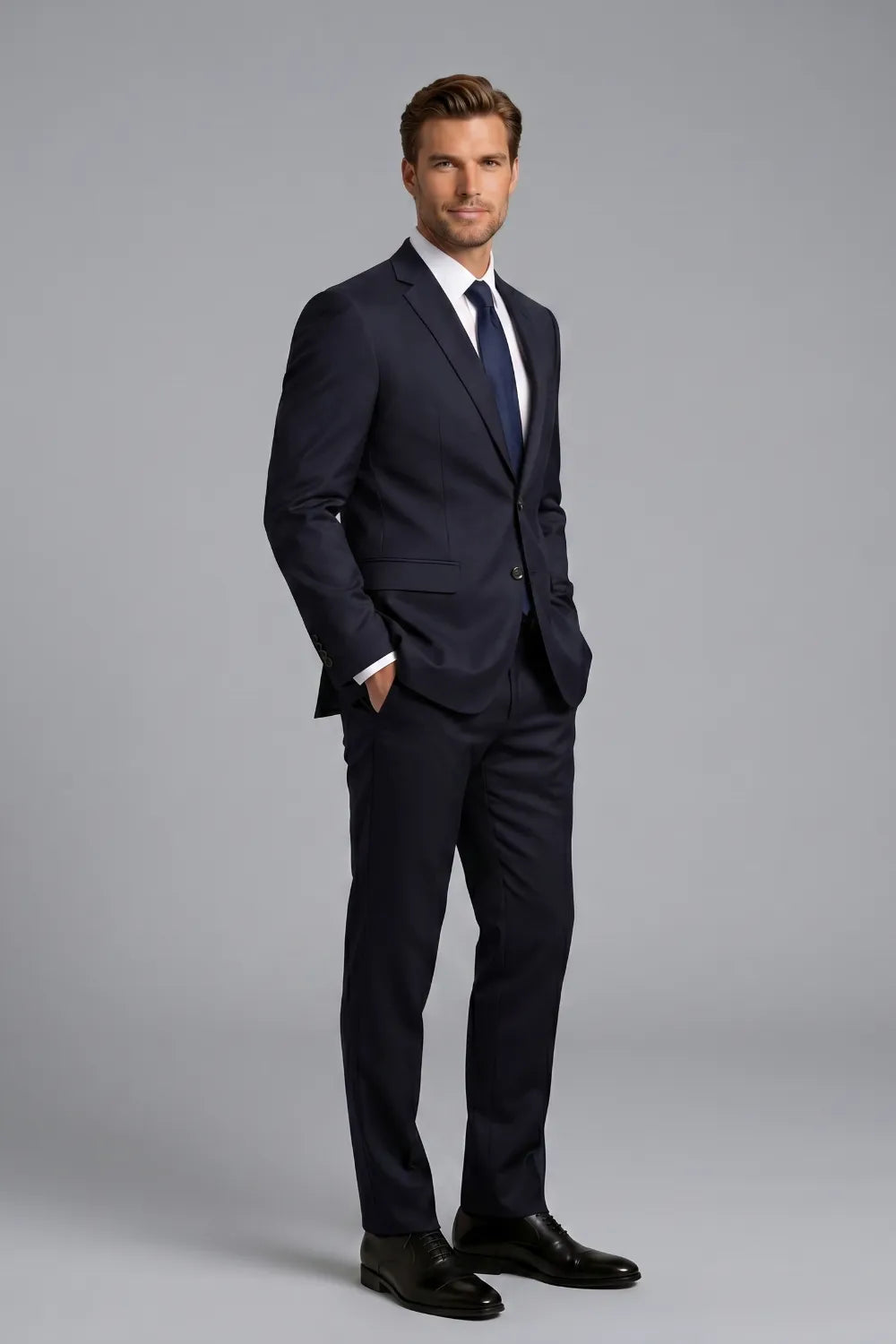 Men's Navy Blue Slim Fit 2-Piece Business Suit
