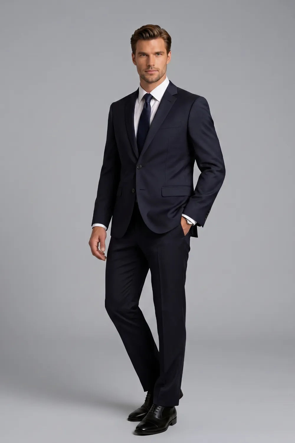 Men's Navy Blue Slim Fit 2-Piece Business Suit
