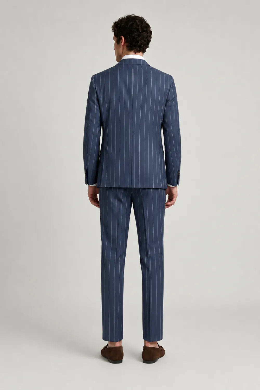 Men's Navy Pinstripe Double Breasted 3 Piece Suit