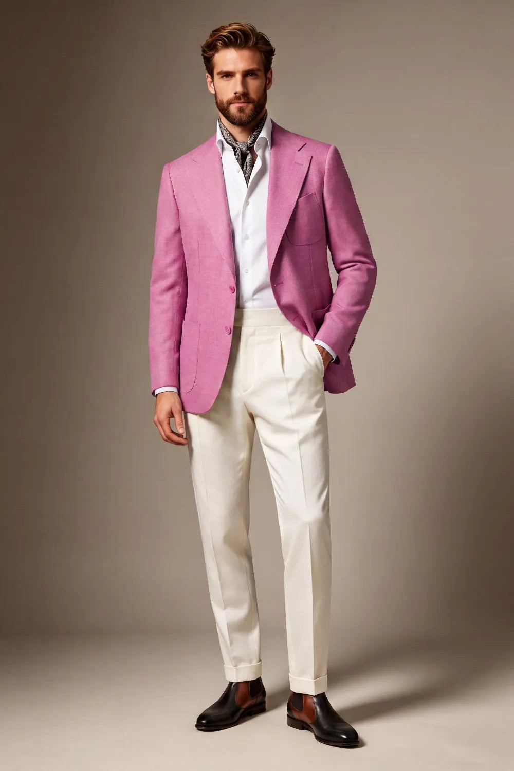 Men's Rose Pink Notch Lapel 2 Piece Suit