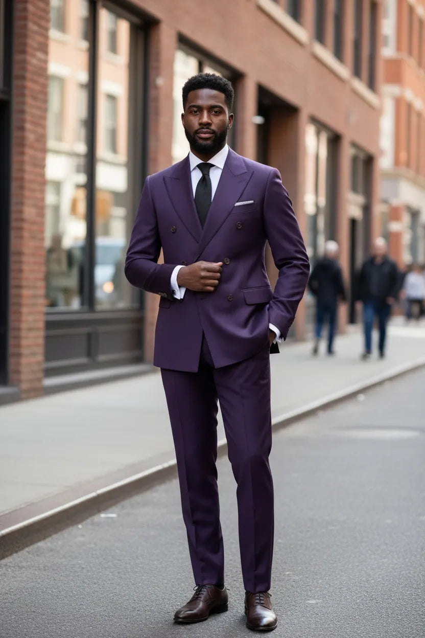 Men's Modern Purple Double Breasted 3 Piece Suit