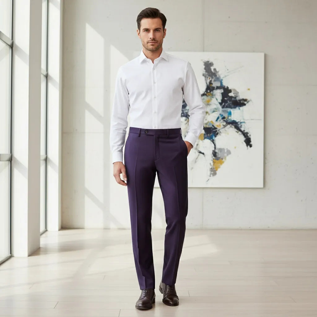 Men's Modern Purple Double Breasted 3 Piece Suit
