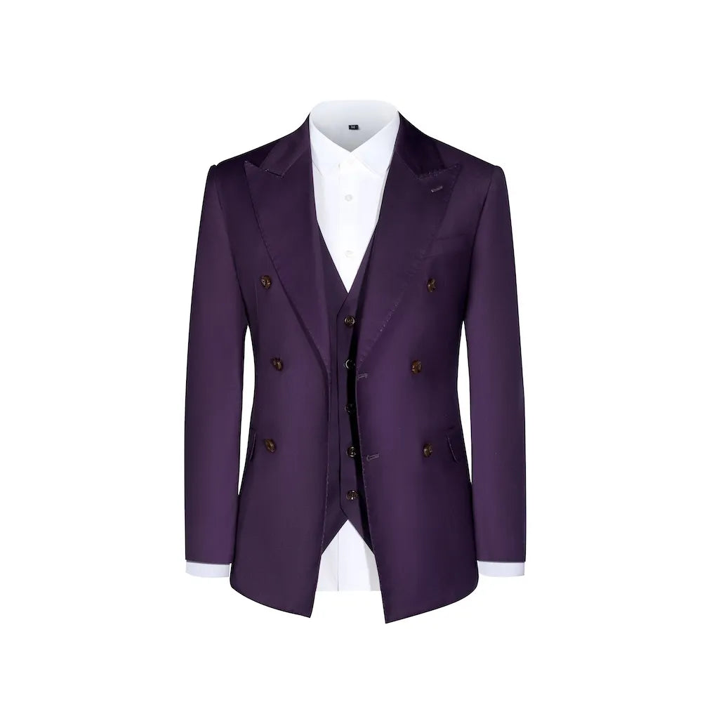 Men's Modern Purple Double Breasted 3 Piece Suit