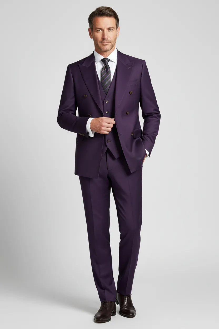 Men's Modern Purple Double Breasted 3 Piece Suit