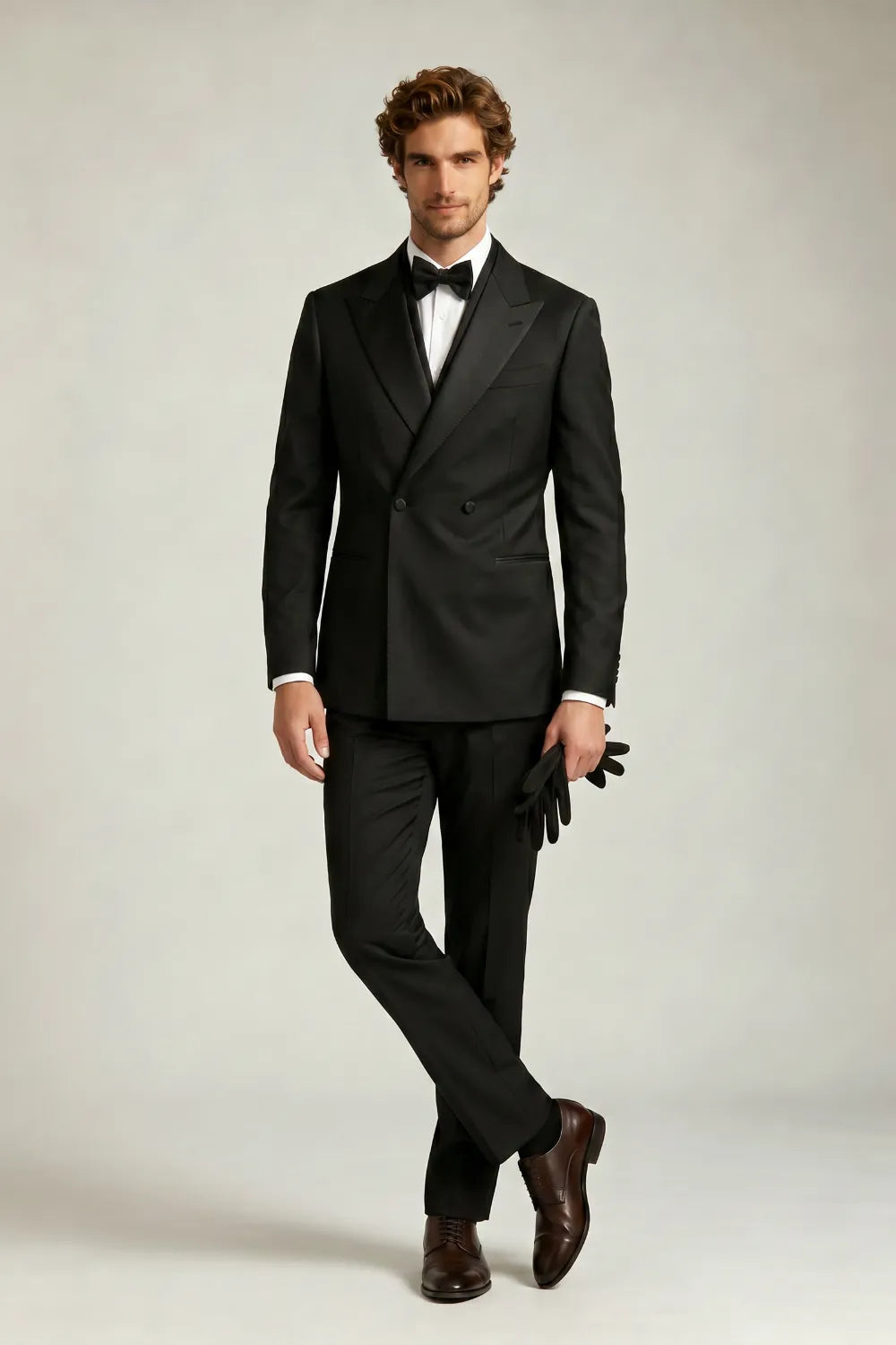 Men's Black Double Breasted Peak Lapel Tuxedo Suit