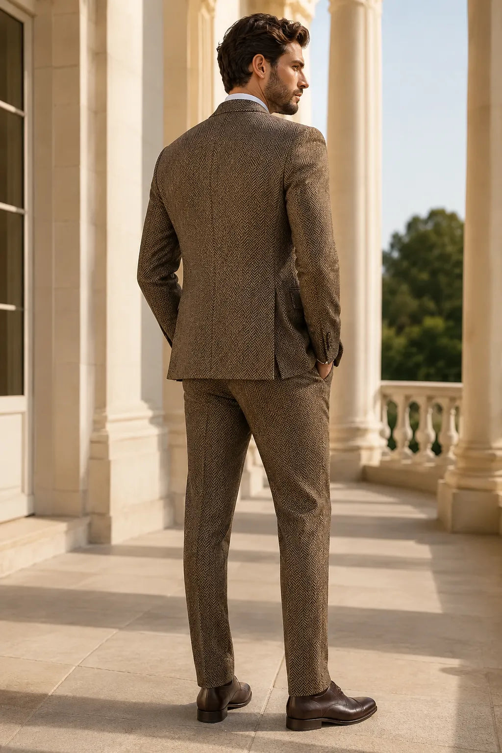 Men's Classic Herringbone Tweed 2 Piece Suit